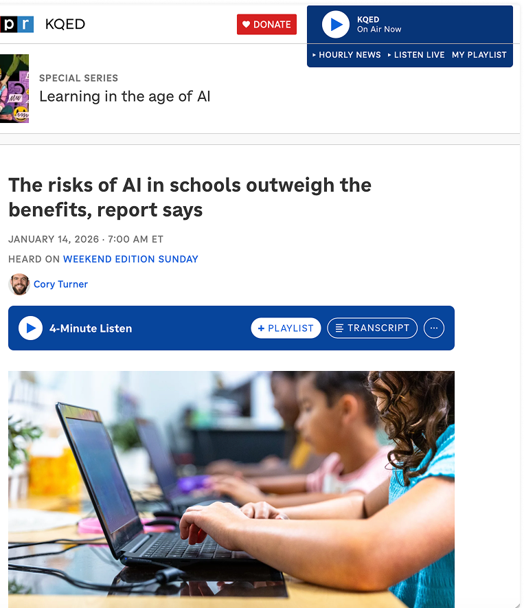 NPR/KQED: The risks of AI in schools